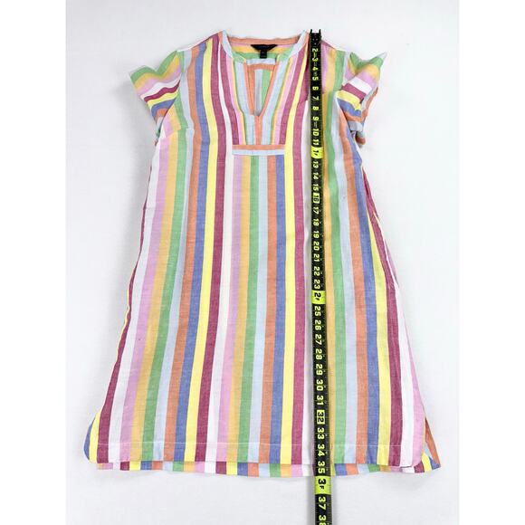 J Crew Women's Rainbow Pinstripe Linen Blend Dress Medium Petite - Picture 16 of 16